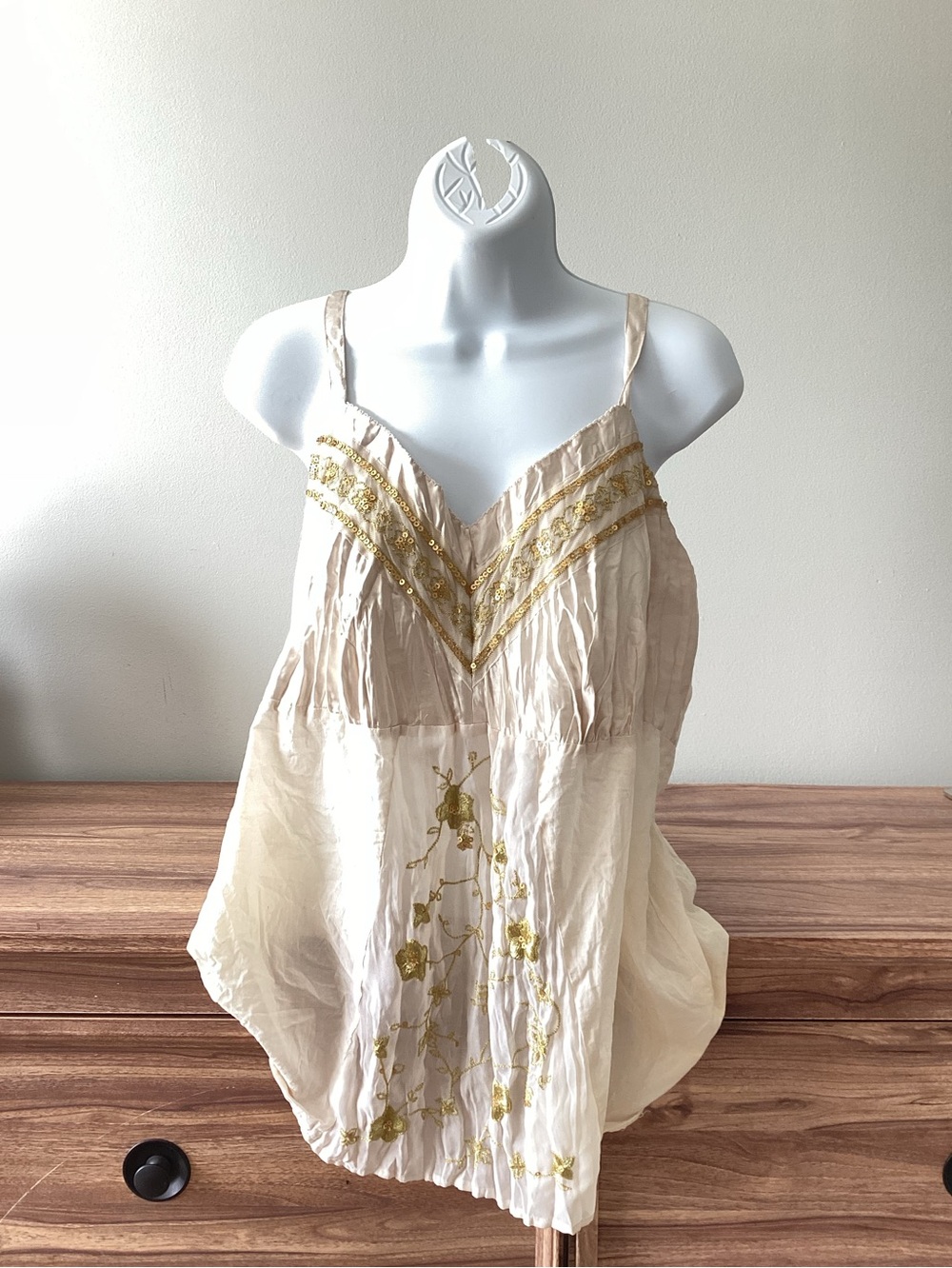 Y2K Fairy Core Boho Cream Gold Embroidered Tank Top Size 16 Or Large